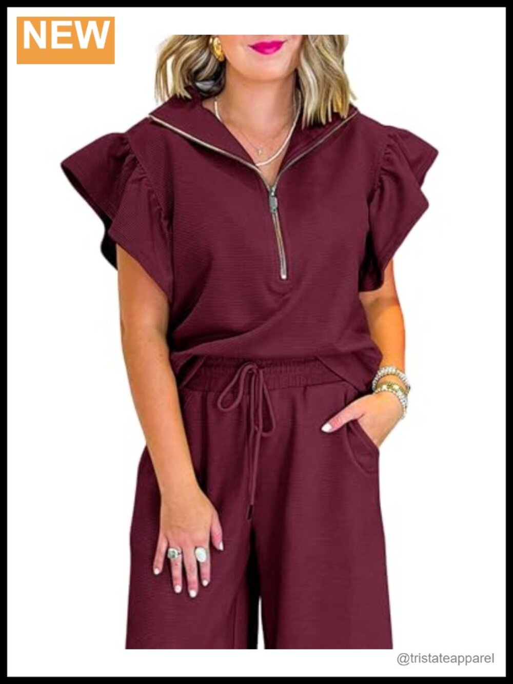 Two Piece Lounge Set Ruffle Cap Sleeve Wide Leg Pants Summer Outfit